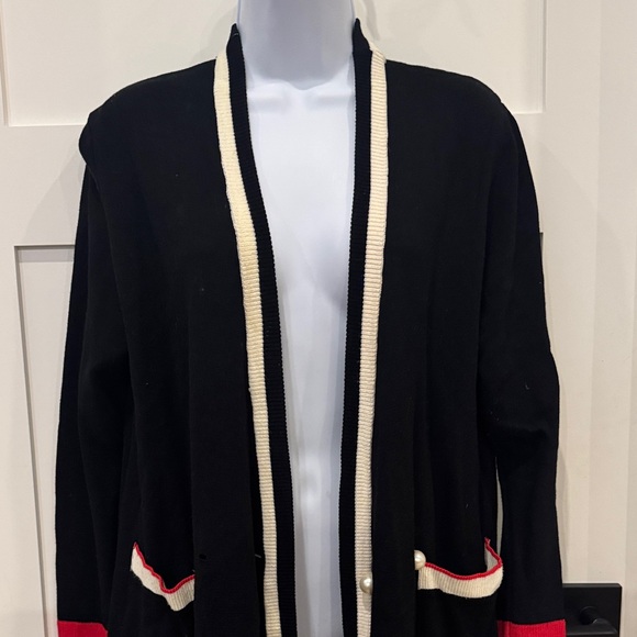 Zara Black Cardigan with Red and White Accents - Picture 3 of 7